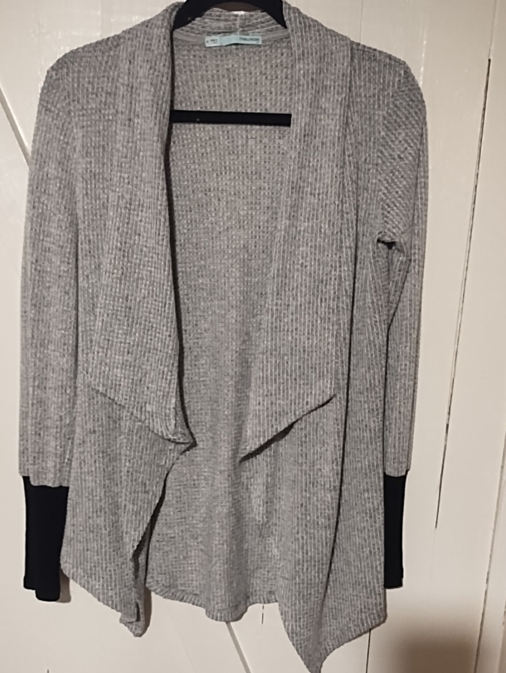 Maurices Light Gray Open-Front Cardigan with Black Cuffs Very Nice Size Medium